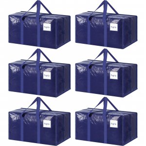 6 Pack Extra Heavy Duty Large Moving Bags with Strong Zipper, Dark Blue