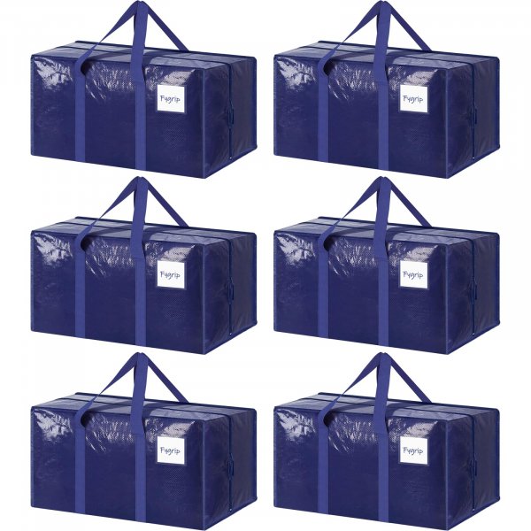 6 Pack Extra Heavy Duty Large Moving Bags with Strong Zipper, Dark Blue