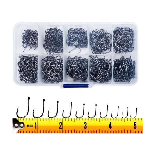 300PCS Small High-Carbon Steel Barbed Fishing Hooks with Holes, 10 Specifications of Fishing Hooks, Portable Boxed Hooks, Hooks that Can Adapt to Various Fishing Environments