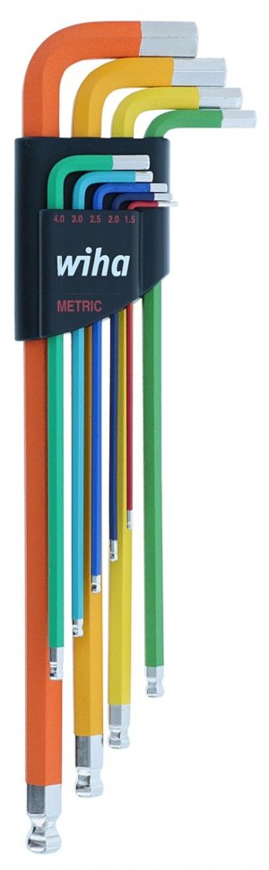Wiha 66980 Ball End Hex L-Key Set, 9 Piece, Metric, Color Coded, Textured Grip, Includes Holder