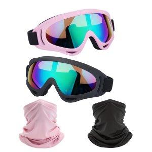 LJDJ Motorcycle Goggles 2 Pack Dirt Bike with Neck Breathable Bandana Mask