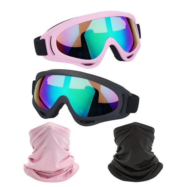 LJDJ Motorcycle Goggles 2 Pack Dirt Bike with Neck Breathable Bandana Mask