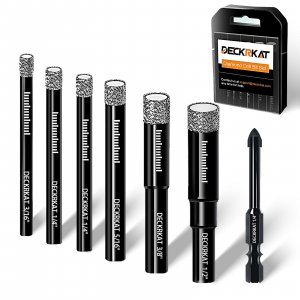 DECKRKAT 7-Piece Dry Diamond Drill Bits & Carbide Tile Drill Bit Set for Tile,Ceramic,Marble,Porcelain,Glass & Granite- 3/16", 1/4" (x2), 5/16", 3/8", 1/2" + 1/4" Bit