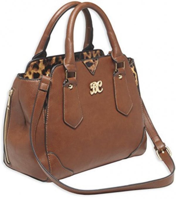 Bulldog BDP024 Satchel Style Purse with Holster  Chestnut with Leopard Trim