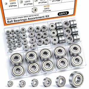 Dianrui 68 PCS 693ZZ/ 623ZZ/ 624ZZ/ 685ZZ/ 687ZZ/ 627ZZ Ball Bearings Assortment Kit, Small Bearings Carbon Steel Deep Groove Bearing, for Furniture Wheel, Roller Skates, 3D Printing and ect —6 Size