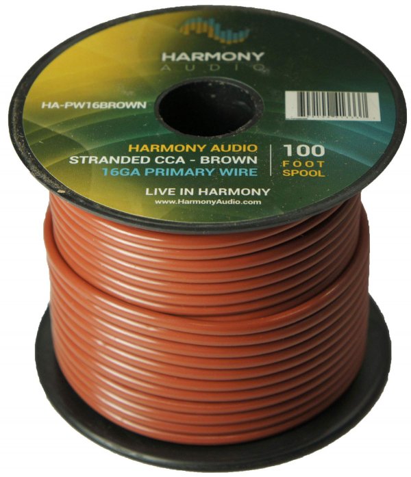 Harmony Audio HA-PW16BROWN Primary Single Conductor 16 Gauge Brown Power or Ground Wire Roll 100 Feet Cable for Car Audio/Trailer/Model Train/Remote