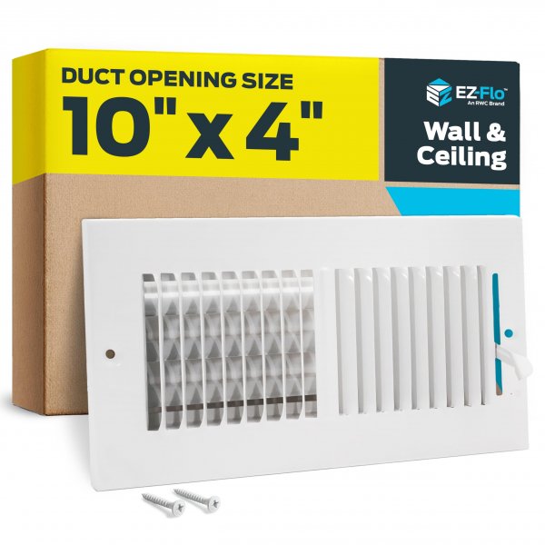 EZ-FLO 10 x 4 Inch (Duct Opening) Air Vent Cover for Wall or Ceiling, Two-Way Ventilation Register, Solid Steel HVAC Register Cover, White, 61609