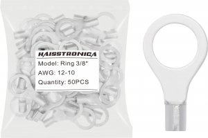 haisstronica Non-Insulated Wire Connectors,50pcs 3/8" Ring Terminals,AWG 12-10 Brazed Seam Copper Kit