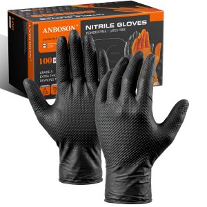 ANBOSON 10 Mil Heavy Duty Mechanic Nitrile Gloves, Large Black 100 Count