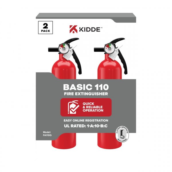 Kidde Basic 110 Fire Extinguisher for Home, 1-A:10-B:C, FA110G, 2 Pack