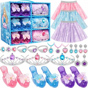 LJZJ Princess Dress Up Toys & Jewelry Boutique, Costumes Set incl Color Skirts, Shoes, Crowns, Accessories, Girls Role Play Gift for 3 4 5 6 Year Old Girl Toddler ​B-Day Party Favors