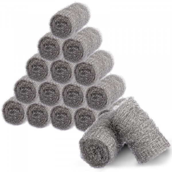 Alabrocon Bulk Steel Wool Roll Kit, Steel Wool 0000 15pcs, Gap Blocker, 0000 Steel Wool Keep Mice Away from Holes/Siding/Pipeline/Vents in Garden, House, 15 Pack × 1.6FT