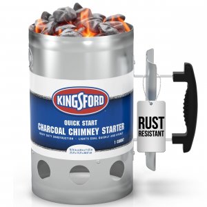 Kingsford Heavy Duty Deluxe Charcoal Chimney Starter Large Capacity Zinc Steel BBQ Fire Starter with Heat Shield and Stay-Cool Handle Vented Base Air Vents for Fast Even Lighting Single Unit