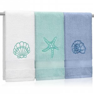 Hahafelt 3 Pack Coastal Hand Towels for Bathroom Cotton Bathroom Towels