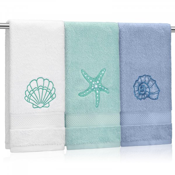 Hahafelt 3 Pack Coastal Hand Towels for Bathroom Cotton Bathroom Towels