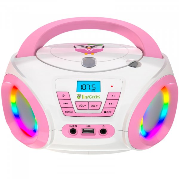 TINYGEEKS Tunes Kids Boombox CD Player for Children - FM Radio - Includes Batteries - Rose Radio - CD Player with Speakers for Children and Toddlers - Rose