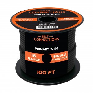 BEST CONNECTIONS Automotive Primary Wire - 100ft (Various Color Options) | Ideal for Trailer, Speaker, and Lighting Circuits | Durable Primary/Remote, Power/Ground Electrical Wiring (16 Gauge, Black)