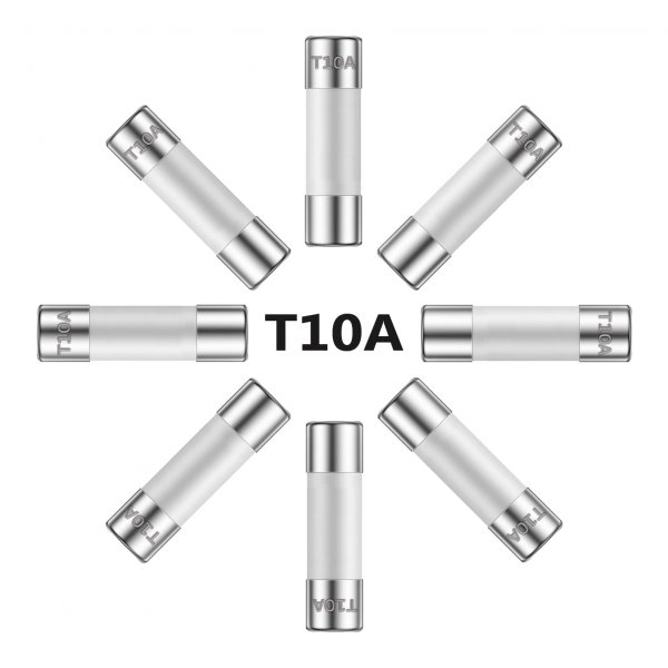 ALLECIN 10A 250V 5x20MM Slow Blow Ceramic Fuses 10 Amp 250 Volt 0.2 x 0.78 Inch Time Delay Tube Fuse T10AL250V (Pack of 10Pcs)