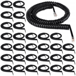 Kanayu 30 Pack Black Phone Handset Cord 12ft Telephone Cord for Landline Coiled Phone Wire Bulk for Use with All Landline Telephone Line Replacement Cable Accessory