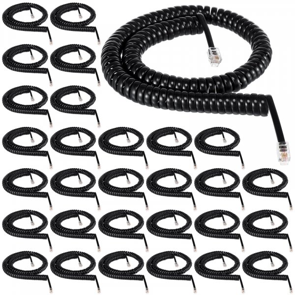 Kanayu 30 Pack Black Phone Handset Cord 12ft Telephone Cord for Landline Coiled Phone Wire Bulk for Use with All Landline Telephone Line Replacement Cable Accessory