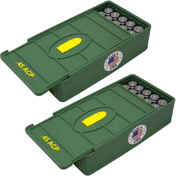 Ten Point Gear .45 Ammo Box 50 Round (2 Pack) Stackable Ammo Storage Case Organizer for .45 Long Rifle Ammunition with Secure Lid – Durable Ammo Holder Made in USA