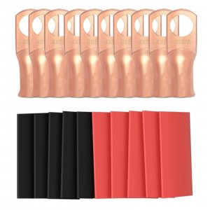 Sanuke 10pcs 4 Gauge-3/8'' (M10) Wire Connectors, 4 AWG Ring Terminals, Heavy Duty Copper Lugs, Marine Battery Cable Ends with 3:1 Dual Wall Adhesive Heat Shrink Tubing(UL Listed)