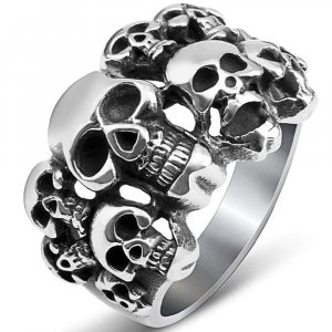 Jude Jewelers Stainless Steel Gothic Skull Vintage Antique Style Biker Cocktail Party Ring (Silver, 12)