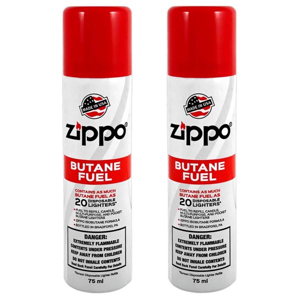 Zippo Butane Fuel Refill – Premium High-Purity for Lighters, Torches & Inserts – Clean Burning, Consistent Flame, Reliable Performance, Made in USA, 75ml 2-Pack