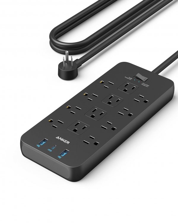 Anker Power Strip with 2100J Surge Protector, Outlet Extender, 20W, 12 AC