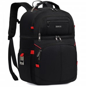 Insulated Cooler Backpack,Double Deck Leak Proof Cooler Bag,Insulated Backpack Cooler Lunch Backpack for Men Women,Black & Red