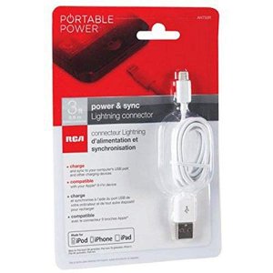 RCA AH750Z Charge & Sync USB Cable w/Lightning Connector, 3ft (White)
