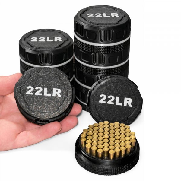 LBH MARKET .22 LR Ammo Holder 55 Round Capacity – Pocket Size Screw-Top Ammo Storage Can – Range Bag Organizer & Gift for Shooters and Small Game Hunters