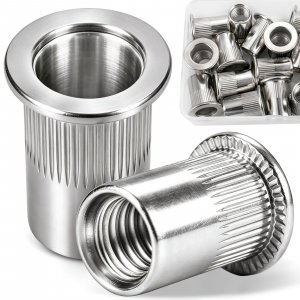 DFDU 18Pcs 1/2" Rivet Nut, 304 Stainless Steel Flat Head Knurled Rivnuts Threaded Insert Nutsert 1/2"-13 UNC RIV Nuts for Metal, Automotive, Furniture, DIY
