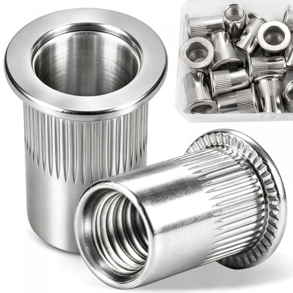 DFDU 18Pcs 1/2" Rivet Nut, 304 Stainless Steel Flat Head Knurled Rivnuts Threaded Insert Nutsert 1/2"-13 UNC RIV Nuts for Metal, Automotive, Furniture, DIY