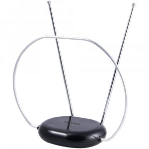 Philips Rabbit Ears Black Indoor TV Antenna, Dipole and Circular Loop, Tabletop Antenna, Digital, Smart TV Compatible, HDTV Antenna, 4K 1080P VHF UHF, 5Ft Coaxial Cable, SDV8201B/27
