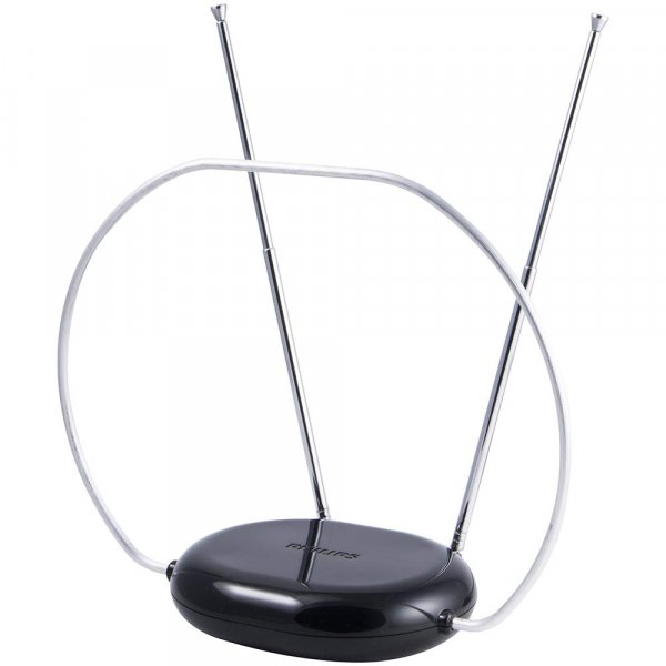 Philips Rabbit Ears Black Indoor TV Antenna, Dipole and Circular Loop, Tabletop Antenna, Digital, Smart TV Compatible, HDTV Antenna, 4K 1080P VHF UHF, 5Ft Coaxial Cable, SDV8201B/27