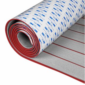 OCEANBROAD Boat Flooring 96''x45.6'', Gray with Red Seam Lines