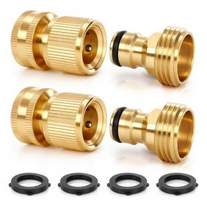 2 Set Garden Hose Quick Connect, Solid Brass 3/4 Inch GHT Hose Connector