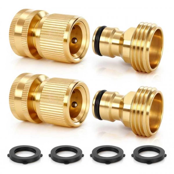 2 Set Garden Hose Quick Connect, Solid Brass 3/4 Inch GHT Hose Connector