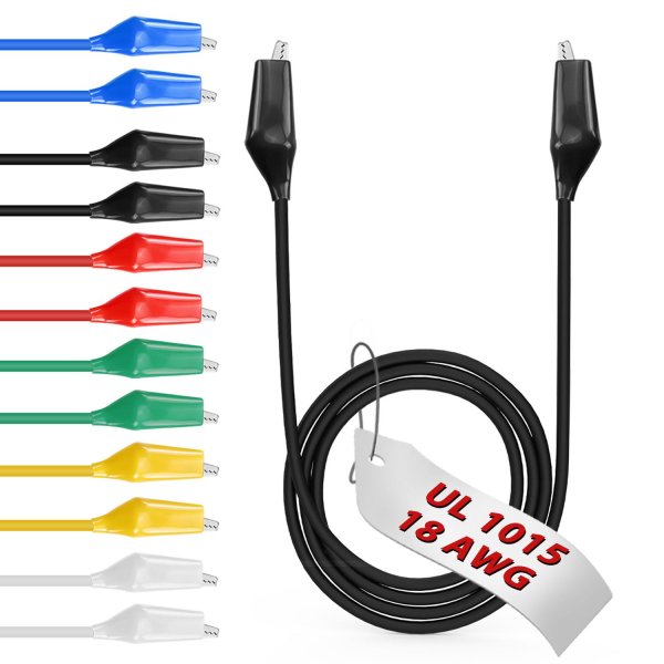 12pcs/20in. Alligator Clips Electrical with Wires UL1015/18AWG, 6 Colors Jumper Test Leads Set, 1.77in. Clips Soldered with Wires- EDGELEC