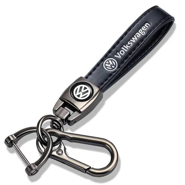 Sespac Genuine Leather Car Key Chain for Volkswagen VW Series,Keyring Keychain Accessories Family Present(Black)