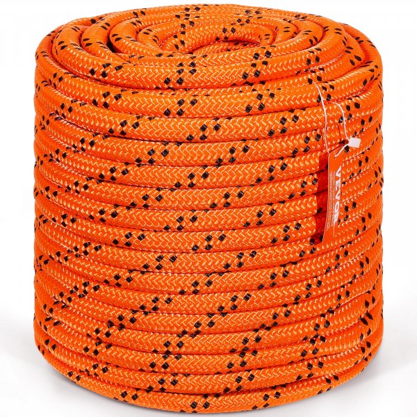 VEVOR Double Braided Polyester Rope 3/4 in x 220 ft 24 Strands Orange/Black
