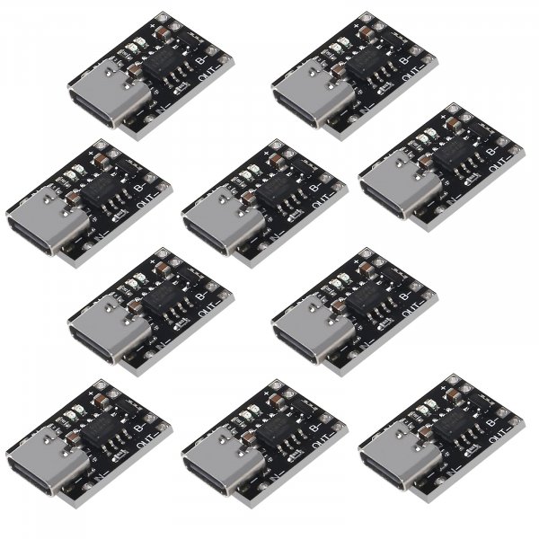 UMLIFE 10 Pack Ultra-mini USB Type C 3.7V Lithium Battery Charger Board 4.2V Charging Module with Protection Circuit and LED Charge Indicators 5V USB-C Input