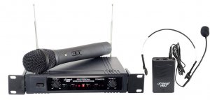 Pyle PDWM2700 2 Channel VHF Wireless Mic Sys w/Headset Mic&Belt Pack Transmitter