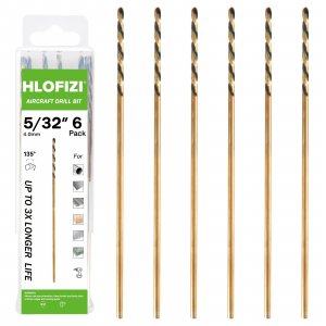 HLOFIZI 5/32" x 6" Extra Long Drill Bit (6 Pack), Aircraft Extension Drill Bits M2 High Speed Steel for Wood, Soft Metal, Plastic