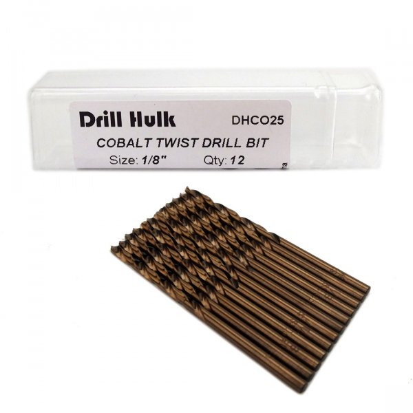 1/8-Inch Cobalt Steel M35 Jobber Length Twist Drill Bits for Hard Metal, Stainless Steel, Pack of 12