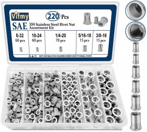 Vifmy SAE Rivet Nut Assortment Kit 220Pcs #8-3/8 Stainless Steel Rivnuts