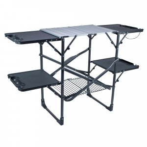 GCI OUTDOOR Slim-Fold Cook Station | Portable Folding Kitchen Table with a Heat Resistant Tabletop, 4 Side Tables & Storage Rack, Perfect for Picnics & Camping Trips