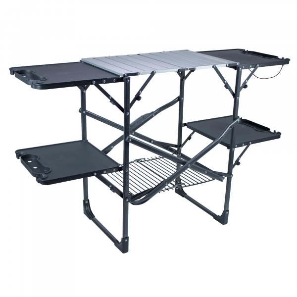 GCI OUTDOOR Slim-Fold Cook Station | Portable Folding Kitchen Table with a Heat Resistant Tabletop, 4 Side Tables & Storage Rack, Perfect for Picnics & Camping Trips