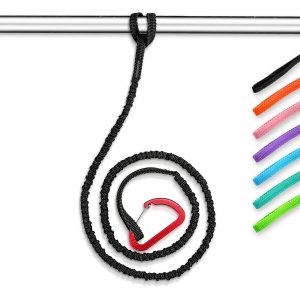 OCEANBROAD Kayak Paddle Leash with D-Ring Stretchable Bungee Strap Lanyard Rope for SUP Kayaking Boating Canoeing Fishing Pole Rod 4-7 Feet Black 1 Pack